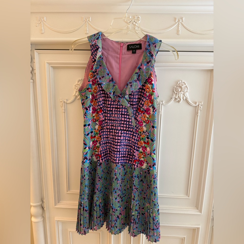 Saloni Pink and Blue Patterned Dress